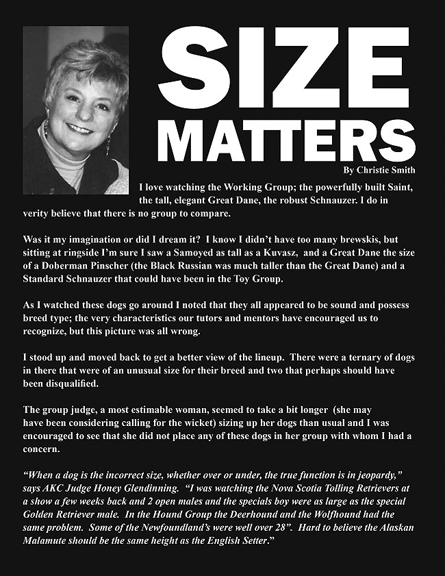 Size Matters article by Christie Smith, pg 1